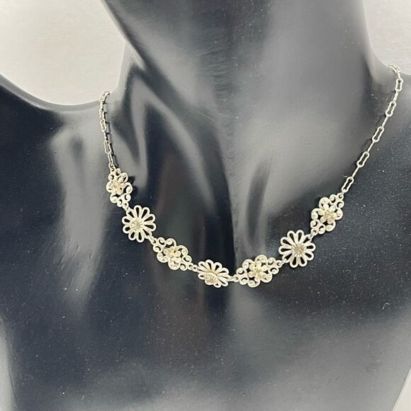 LIZ PALACIOS necklace mini flowers rhinestone - Picture 3 of 11
